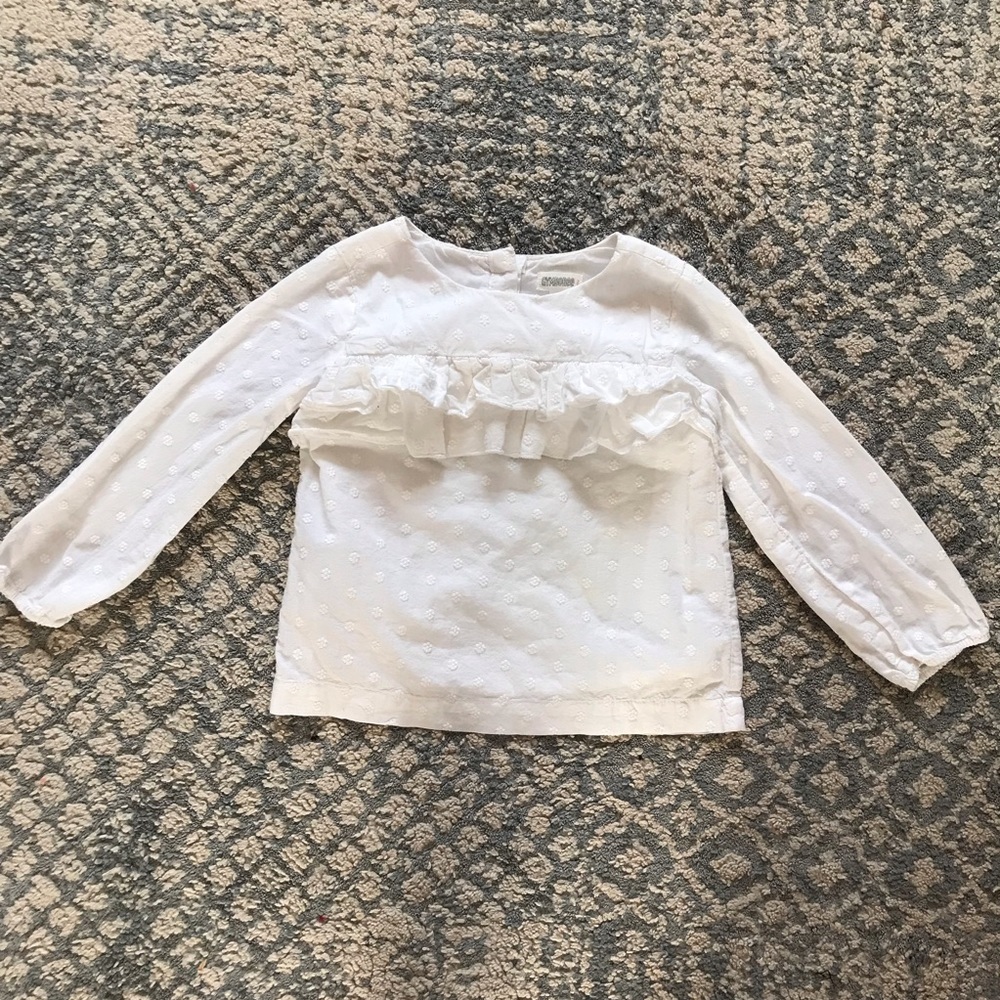 White Long Sleeved Shirt with Ruffle
